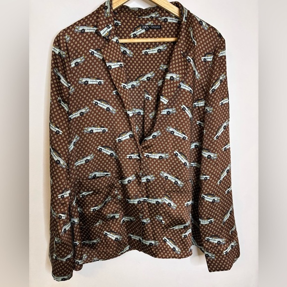 Zara Silky Retro Convertible Car Print Shirt Jacket - Picture 8 of 9